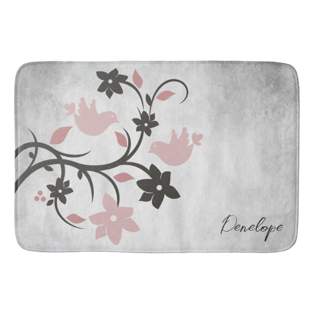 Tapete De Banheiro Bath Mat Personalizado de Aves Rosa (Frente)