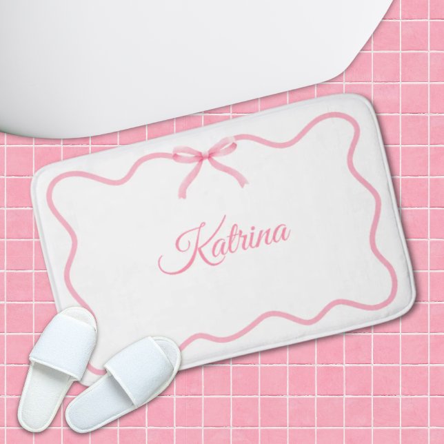 Tapete De Banheiro Bath Mat Personalizado por Girly Arco Rosa (Pink Bow Girly Coquette Personalized Bath Mat
)