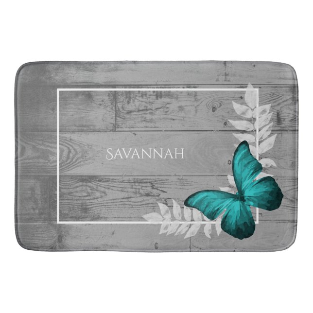 Tapete De Banheiro Bath Mat Personalizado Russo da Borboleta Teal (Frente)