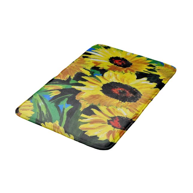 Tapete De Banheiro Bath Mat Pintado com Girassóis (Angulado)