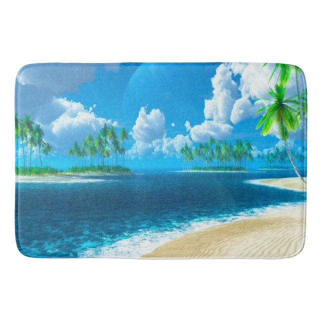 Tapete De Banheiro Bath Mat/Praia Tropical com Palmeiras (Frente)
