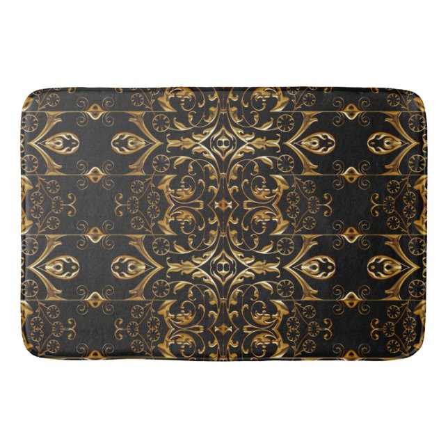 Tapete De Banheiro Bath Mat Preto e Dourado (Frente)