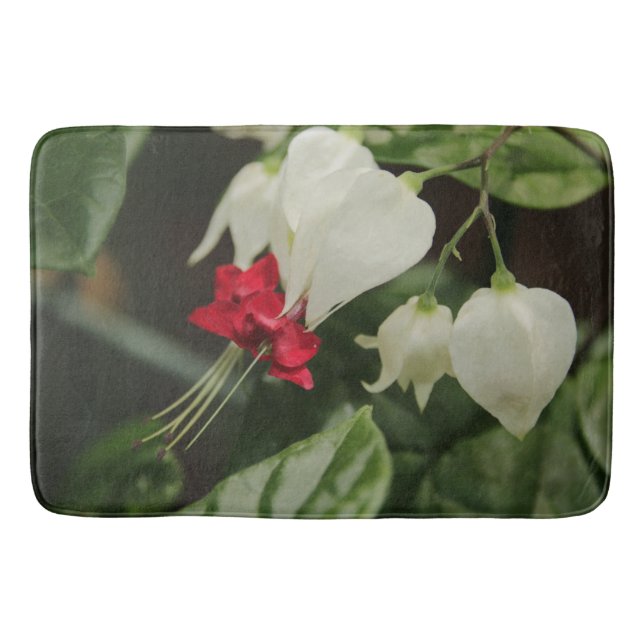 Tapete De Banheiro Bath Mat Red White Green Flower (Frente)