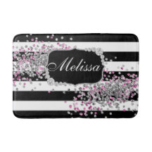 Bath Mat Rosa-Rosa-Rosa-Elegante Stripes Brancas-D
