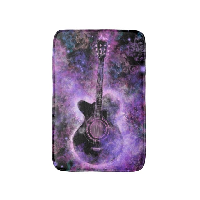 Tapete De Banheiro Bath Mat Roxo com Design Musical Moderno de Violão (Frente Vertical)