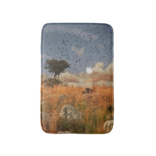 Tapete De Banheiro Bath Mat Solitário Árvore E Aves