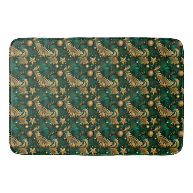 Tapete De Banheiro Bath Mat Verde e Dourada (Frente)