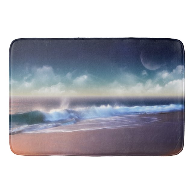 Tapete De Banheiro Bath Mat/Waves na praia à noite (Frente)
