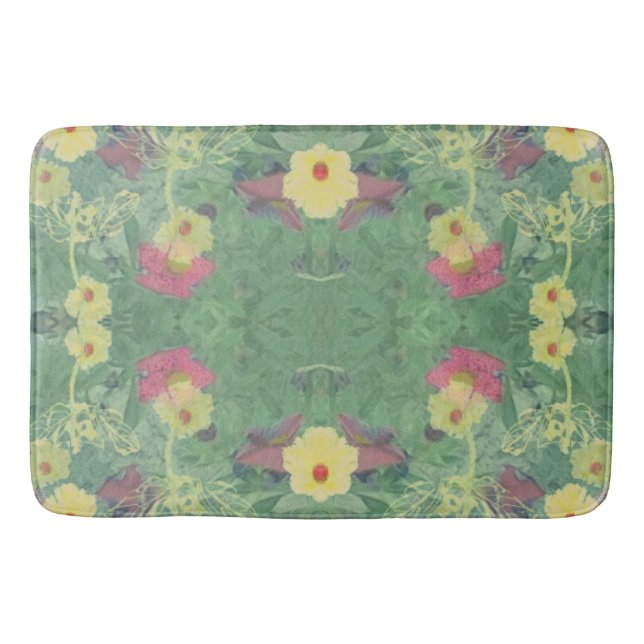 Tapete De Banheiro Bath Verde Floral Mat (Frente)