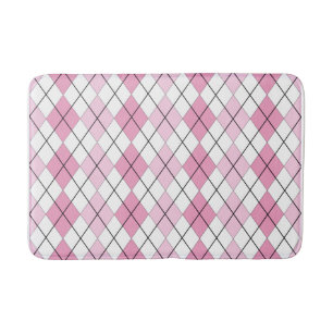Tapete De Banheiro Bathmat de Argyle Cor-de-Rosa e Branco