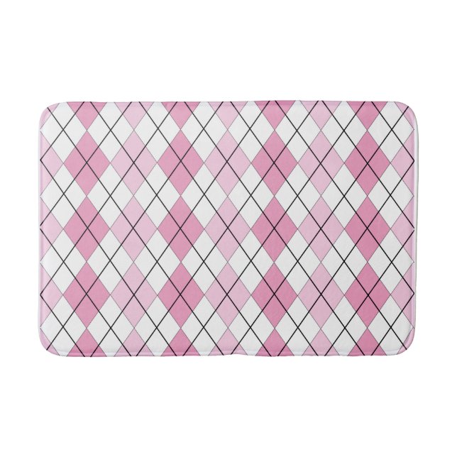 Tapete De Banheiro Bathmat de Argyle Cor-de-Rosa e Branco (Frente)