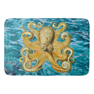 Tapete De Banheiro Bathmat Retro Dourada Água Octopus