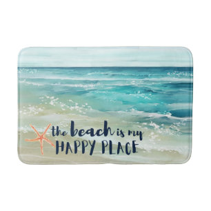 Tapete De Banheiro Beach Happy Place Watercolor Waves Coastal