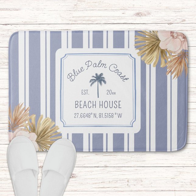 Tapete De Banheiro Beach House Blue Stripes Coastal Boho Farmhouse (In situ)