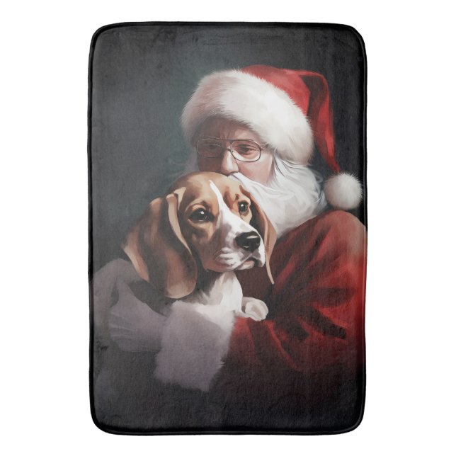 Tapete De Banheiro Beagle com Papai Noel Natal Festivo (Frente Vertical)