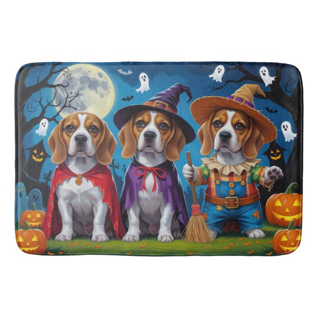 Tapete De Banheiro Beagle Dogs Pumpkin Halloween Engraçado (Frente)