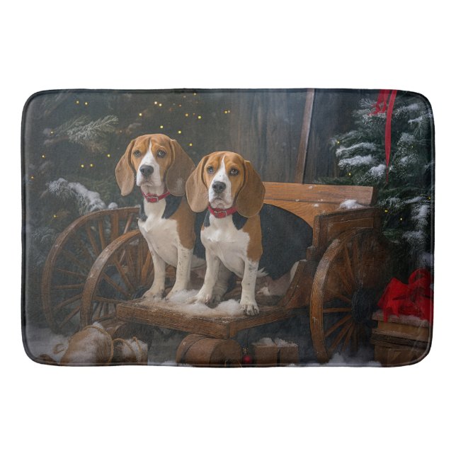 Tapete De Banheiro Beagle Snowy Sleigh Decência de Natal (Frente)