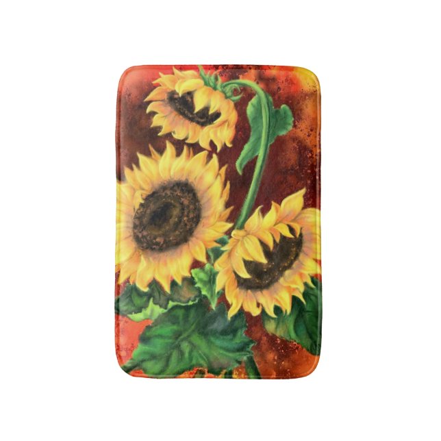 Tapete De Banheiro Beautiful Three Sunflowers Bath Mat - Painting (Frente Vertical)