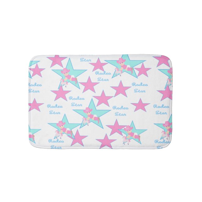 Tapete De Banheiro Bebê Cowgirl Rosa Hato E Cavalo De Brinquedo Rodeo (frente)