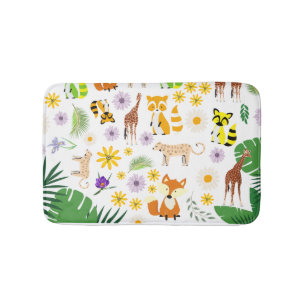 Tapete De Banheiro Bebês bonitos Girafa l Safari padrão branco