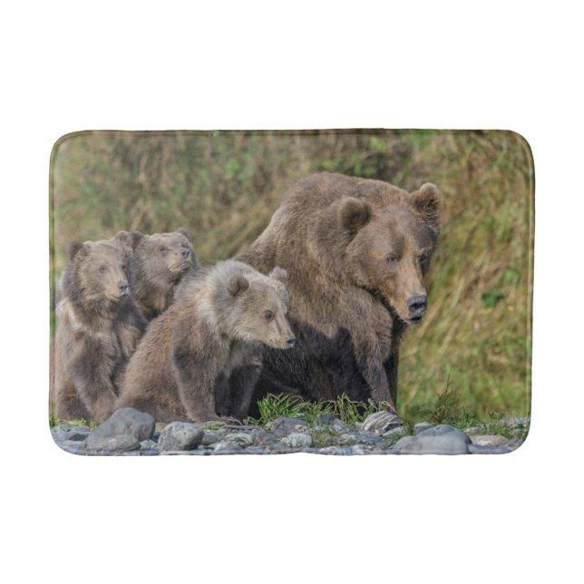 Tapete De Banheiro Bebês Mais Pobres | Kodiak Mama Bear & Cubs (Frente)