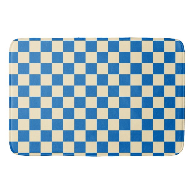 Tapete De Banheiro bege + Blue Check Checkered Checkerboard Padrão (Frente)