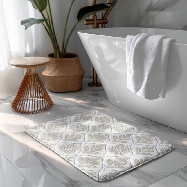 Tapete De Banheiro Beige & White Sparkling Quatrefoil Pattern (Criador carregado)