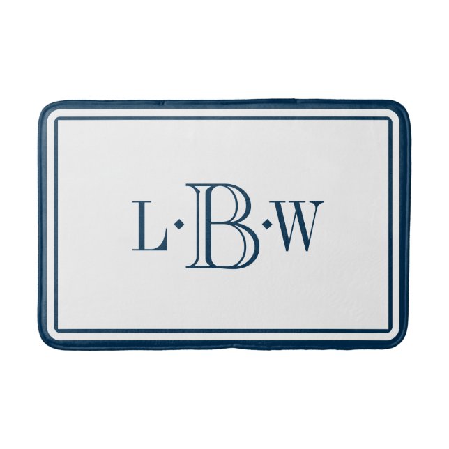 Tapete De Banheiro Beira azul clássica Monogrammed (Frente)