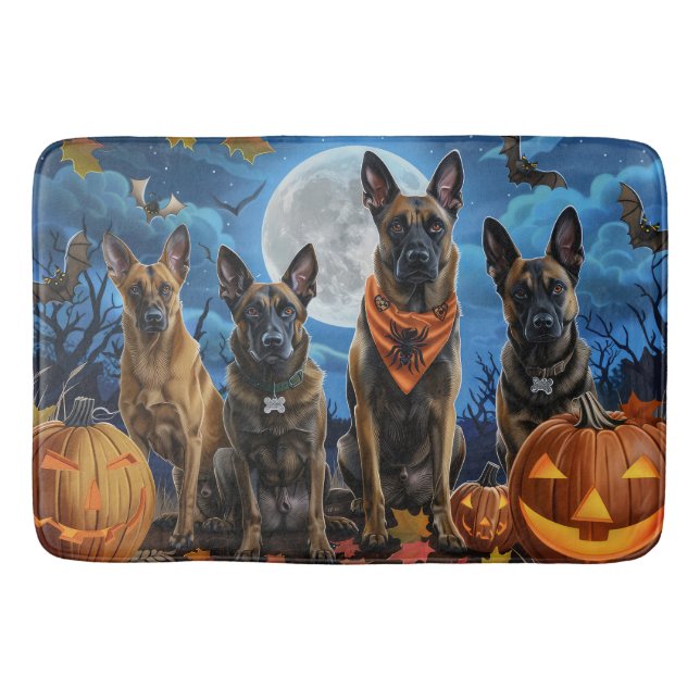 Tapete De Banheiro Belga Malinoi Halloween Spooky (Frente)
