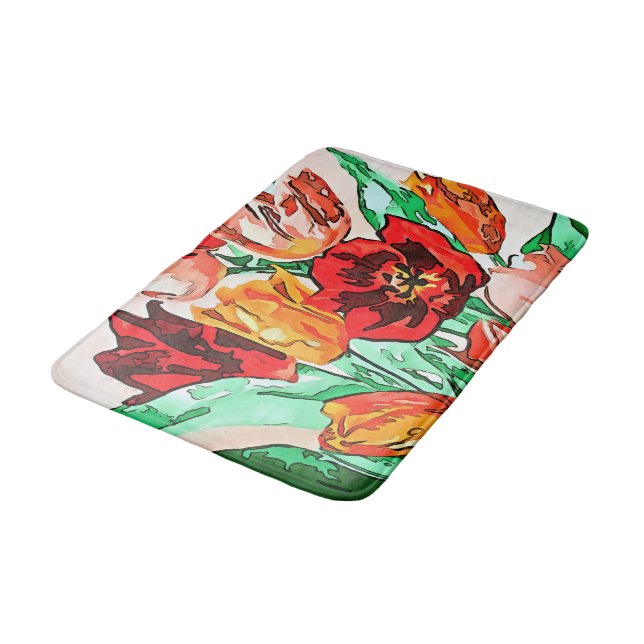 Tapete De Banheiro Belo Buquê Floral Tulipas Arte Negra (Angulado)