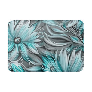 Tapete De Banheiro Belo Impressão Floral Azul