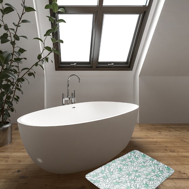 Tapete De Banheiro Belo Teal e Branco Floral (Criador carregado)