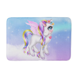 Tapete De Banheiro Belo Unicórnio com Rainbow Mane Tail
