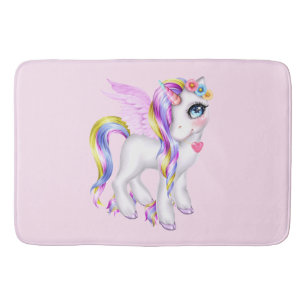 Tapete De Banheiro Belo Unicórnio com Rainbow Mane Tail
