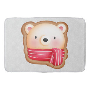 Tapete De Banheiro Belo Urso Enfrentado Vermelho Scarf e Cheeks Rosad