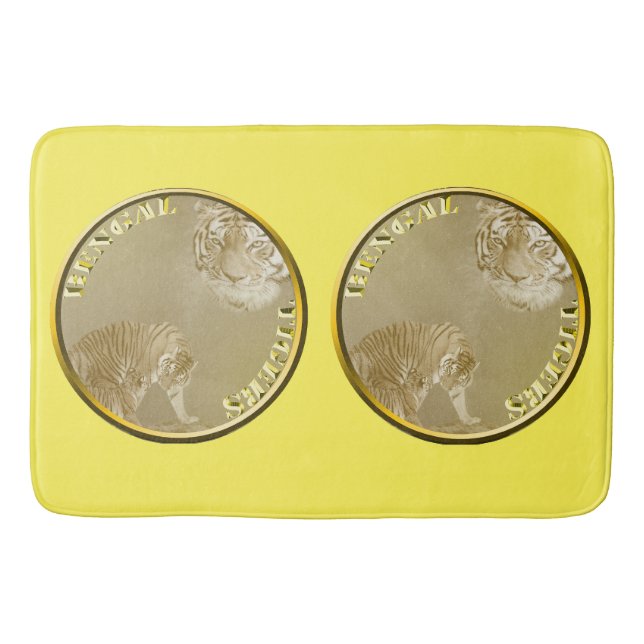 Tapete De Banheiro Bengala Tigres De Moedas Douradas, (Frente)
