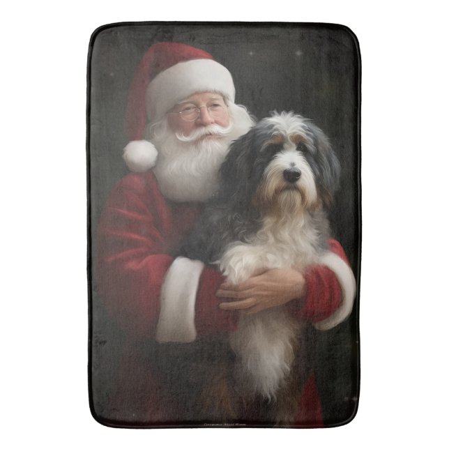 Tapete De Banheiro Bernedoodle com Papai Noel Natal Festivo (Frente Vertical)