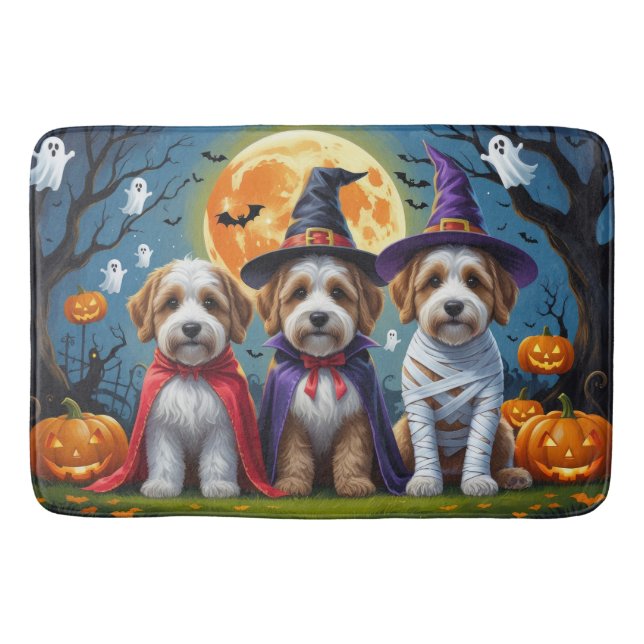 Tapete De Banheiro Bernedoodle Dogs Pumpkin Halloween Engraçado (Frente)