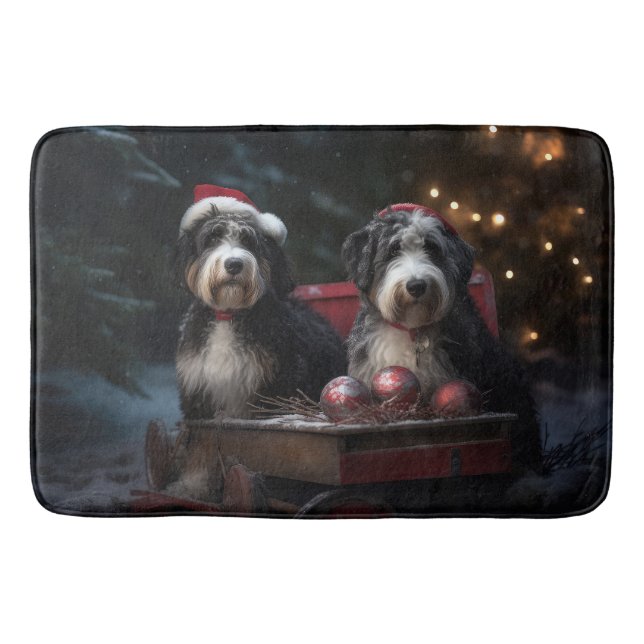 Tapete De Banheiro Bernedoodle Snowy Sleigh Decência de Natal (Frente)