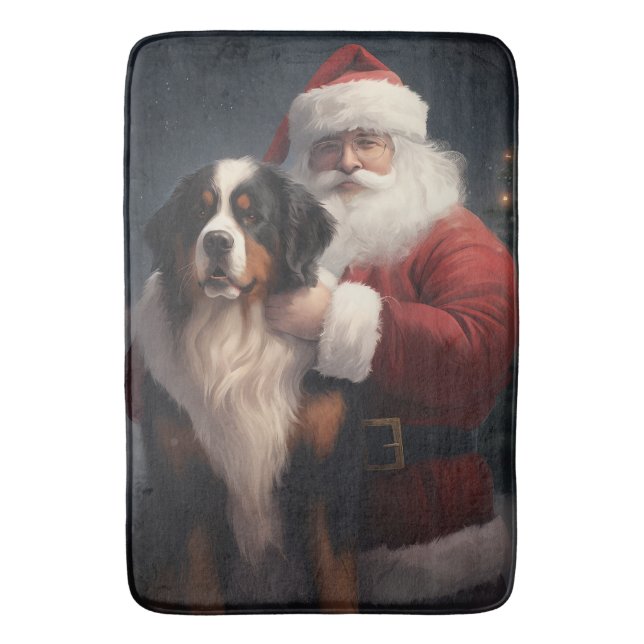 Tapete De Banheiro Bernese Mountain Dog Papai Noel Natal Festivo (Frente Vertical)
