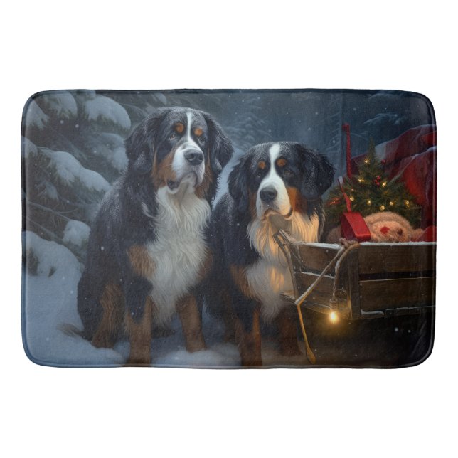 Tapete De Banheiro Bernese Mountain Snowy Sleigh Decência de Natal (Frente)