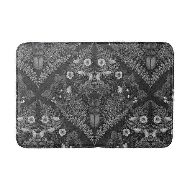 Tapete De Banheiro Besouro e samambaias, a preto e branco (Frente)