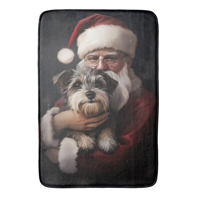 Tapete De Banheiro Biewer Terrier com Papai Noel Natal Festivo (Frente Vertical)