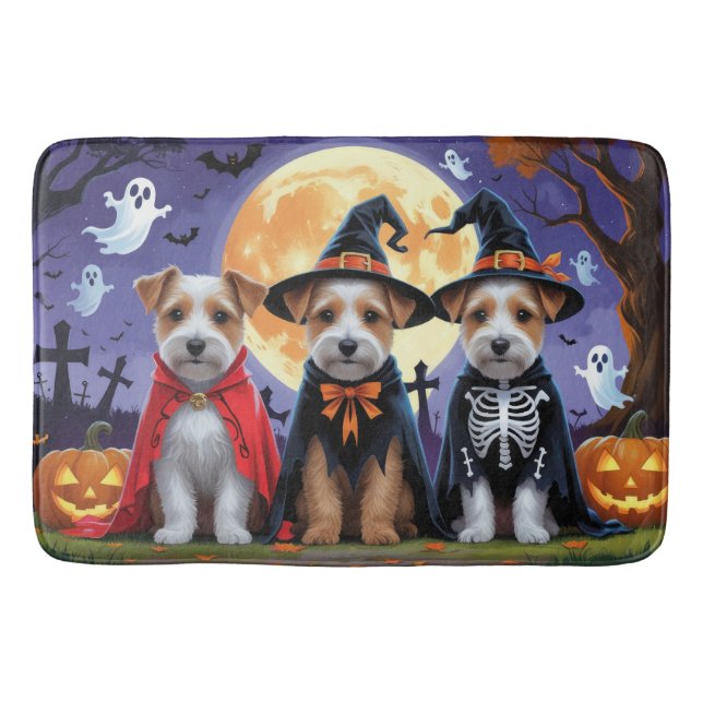 Tapete De Banheiro Biewer Terrier Dogs Pumpkin Halloween Engraçado (Frente)