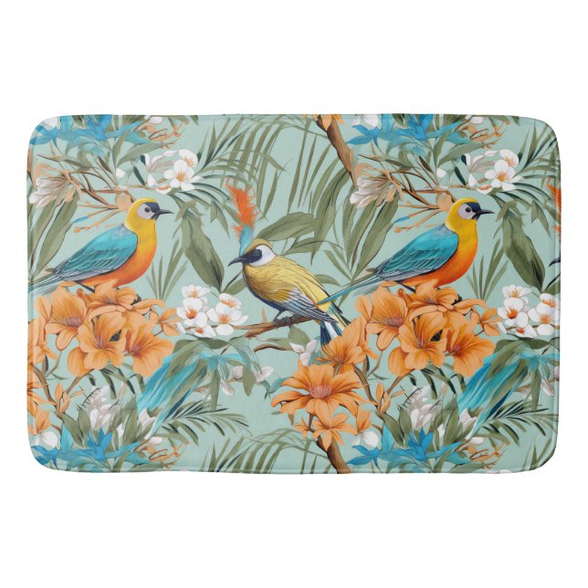 Tapete De Banheiro Birds Chinoiserie Mint Orange (Frente)