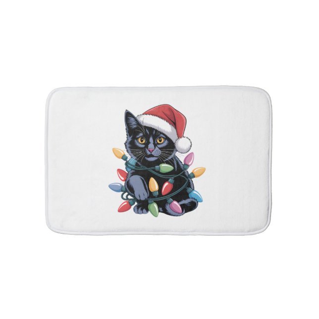 Tapete De Banheiro Black Cat Natal Luz Engraçada Gato (frente)