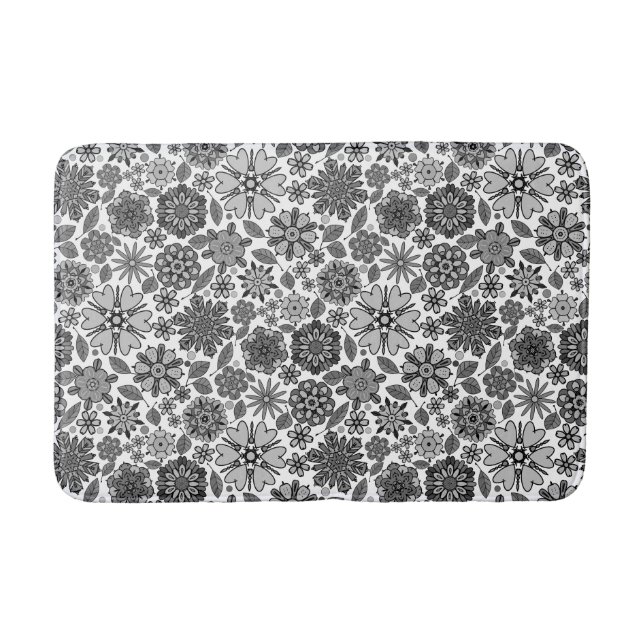 Tapete De Banheiro Black Gray White Retro Floral Art Seamless Pattern (Frente)