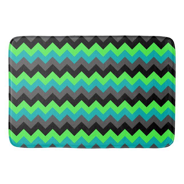 Tapete De Banheiro Black Green Ombre Chevrons Large Bath Mat (Frente)