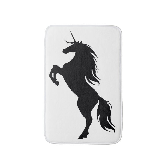 Tapete De Banheiro Black Rearing Unicorn Silhouette Bath Mat (Frente Vertical)