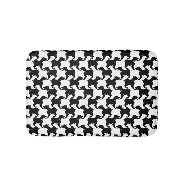 Tapete De Banheiro Black White Faux Pied de Poule com cachorros Bath  (frente)